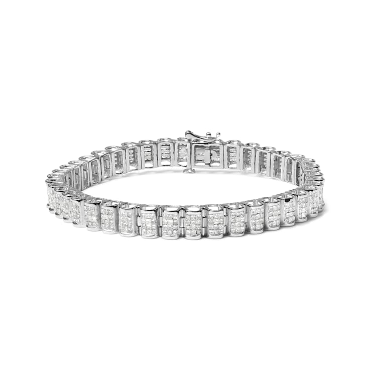 14K White Gold 5.0ctw White Diamond Rectangular Invisible Set Link
Tennis Bracelet