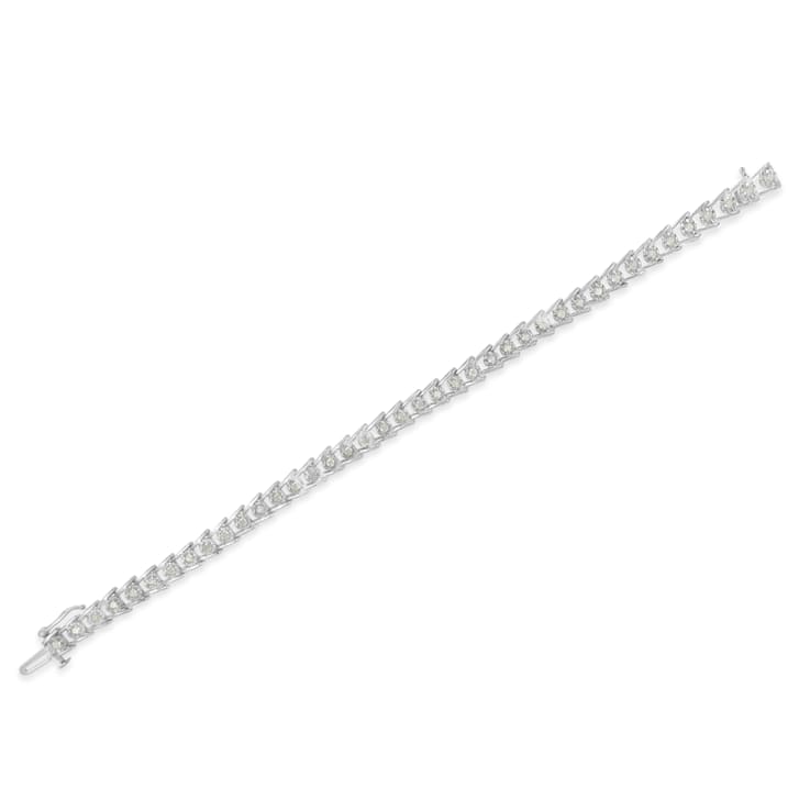 Sterling Silver 1.0ctw Rose-cut Diamond Wave link Bracelet