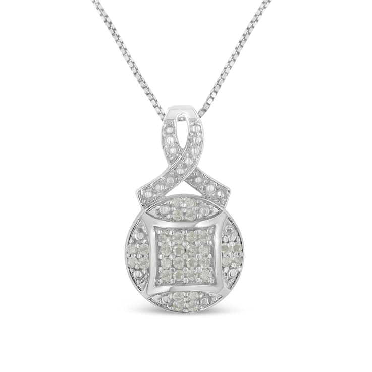 0.33ctw Diamond Ribbon and Circle Cluster Sterling Silver Necklace