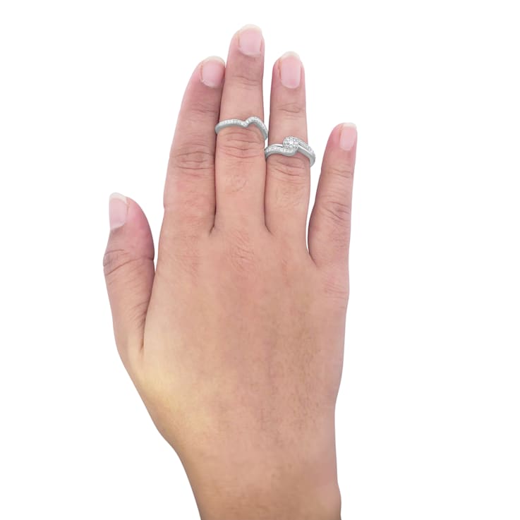 Sterling Silver 1/3 Cttw  Multi-Diamond Bypass Vintage-Style Bridal Set
Ring and Band