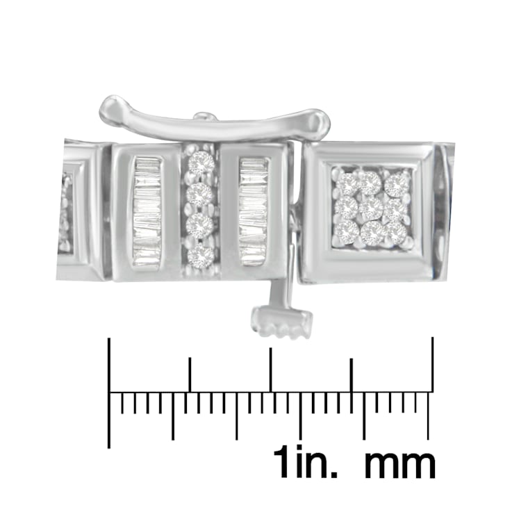 10K White Gold 2.0ctw Round and Baguette Cut Diamond Bracelet