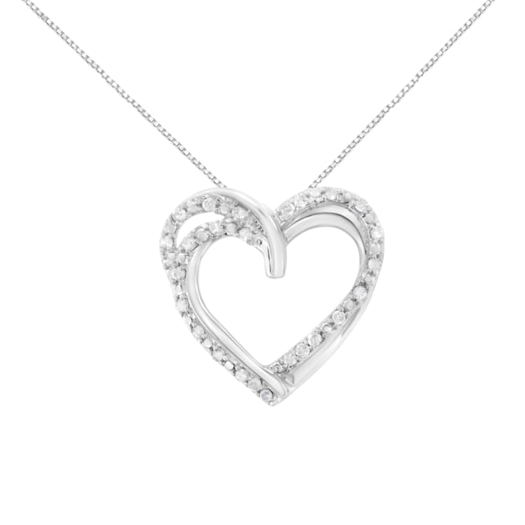Sterling Silver 1/4ctw Diamond Woven Double Heart 18" Pendant
w\chain(I-J Color, I2-I3 Clarity)