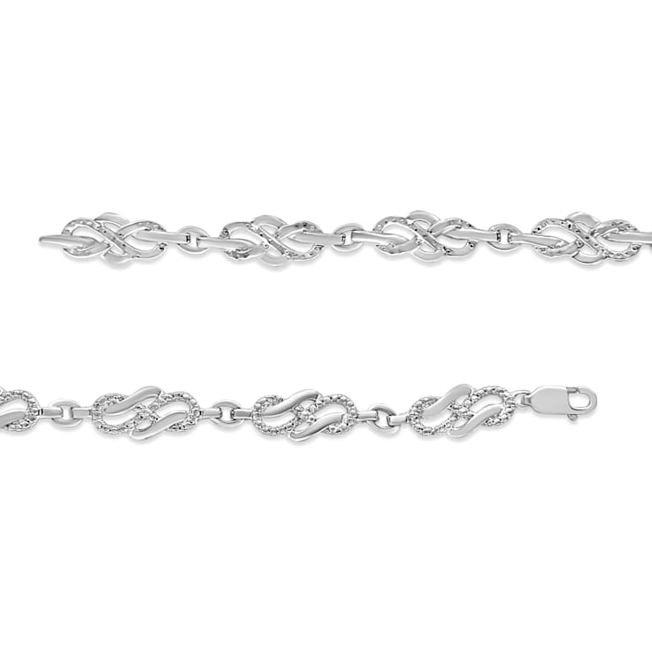 Sterling Silver Prong Set Diamond Accent Infinity Weave Link Bracelet