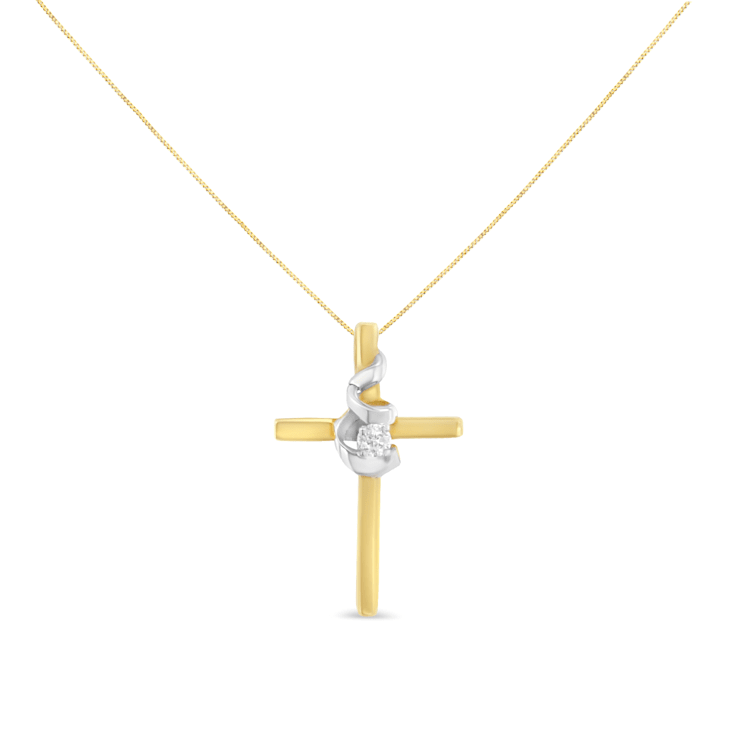 Diamond-Accented Spiral & Cross 10K Yellow & White Gold Pendant
Necklace with 18" Chain