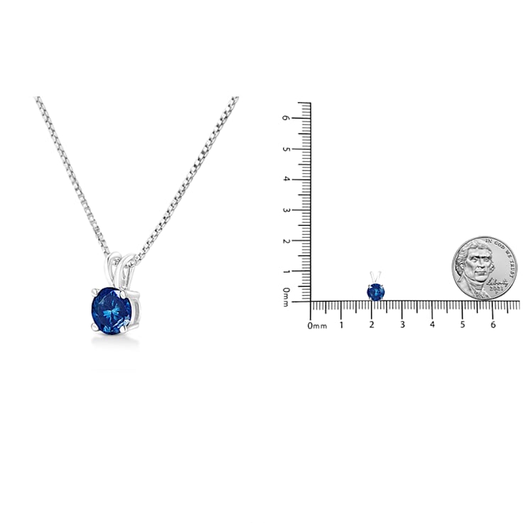 10K White Gold 1/4ctw Round Lab Grown Blue Diamond Solitaire Pendant
w\chain(VS2-SI1 Clarity) - 18"