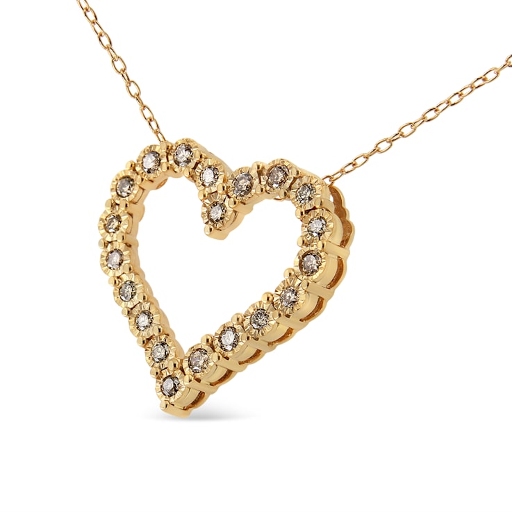 10K Yellow Gold Over Sterling Silver 1/2ctw Champagne Diamond Miracle
Plate Heart Necklace