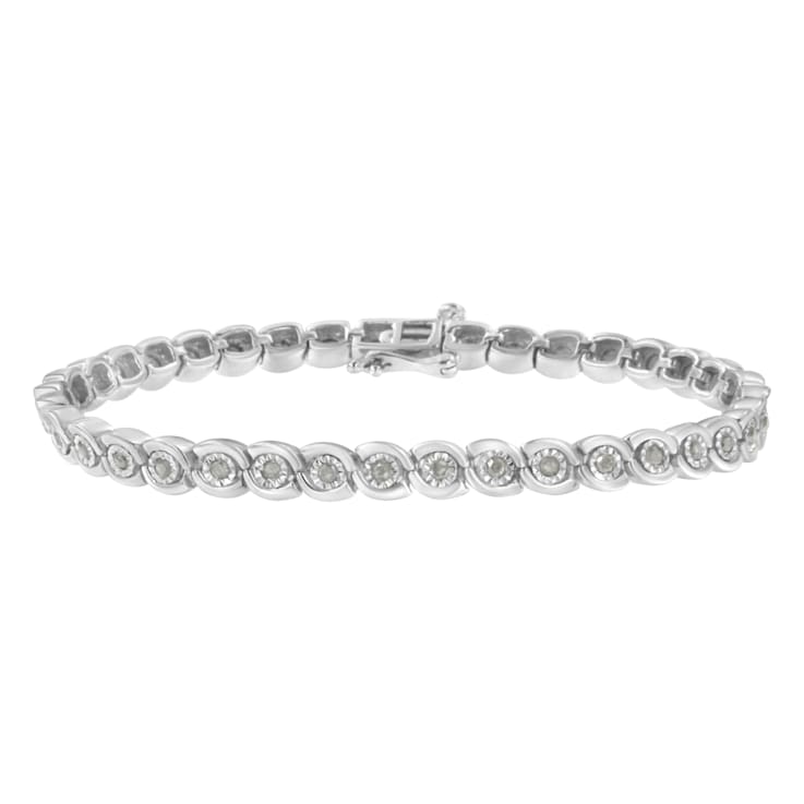 Sterling Silver 1.0ctw Miracle Set Diamond Spiraling Bezel Link Bracelet