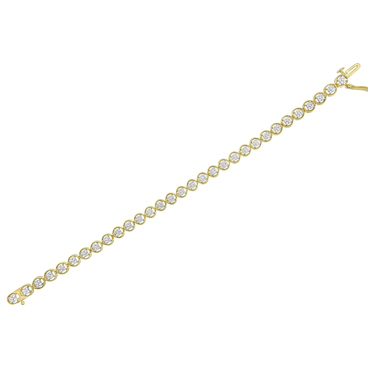 10K Yellow Gold Over Sterling Silver 1/10 Ctw Diamond Open Circle Tennis Bracelet