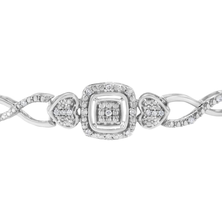 Sterling Silver Diamond Cushion Frame 4”-10” Adjustable Bolo Tennis Bolo
Bracelet (I-J, I3) - 7"