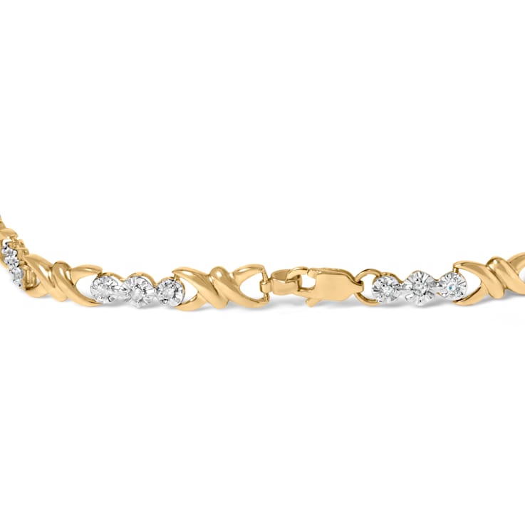10k Yellow Gold 1/3ctw Diamond 3 Stone and X-Link Bracelet (I-J Color,
I1-I2 Clarity) - 7.50" Inches