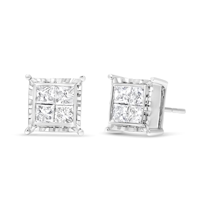 14K White Gold 1 1/2 Cttw Invisible Set Princess-Cut Diamond
Contemporary Wavy Quad Stud Earrings