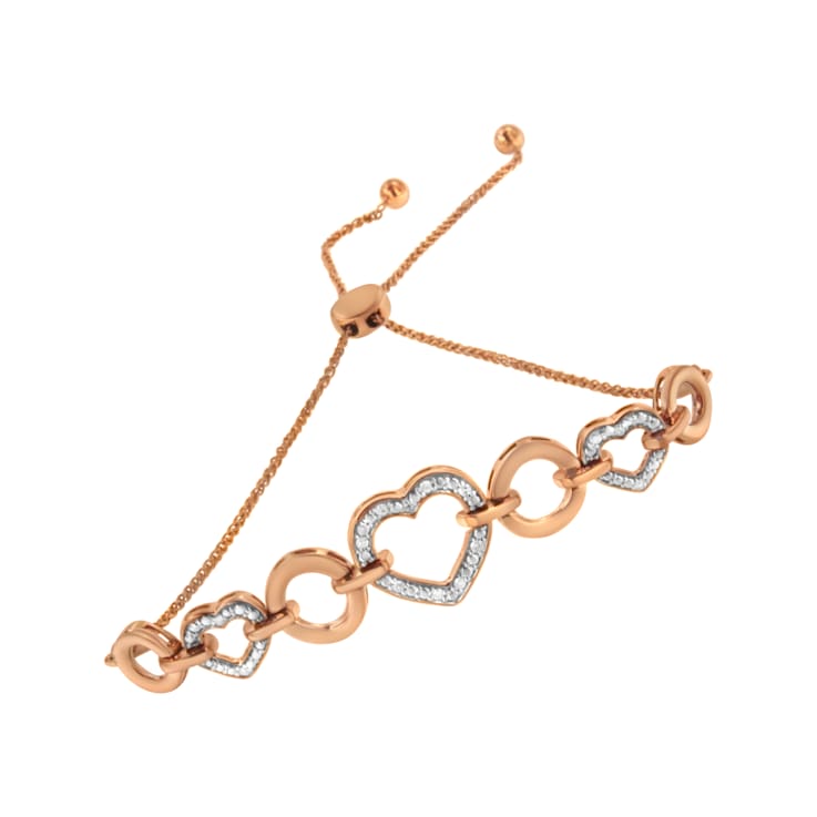 10K Rose Gold Over Sterling Silver .10ctw Round-Cut Diamond Heart Link
Adjustable Bolo Bracelet