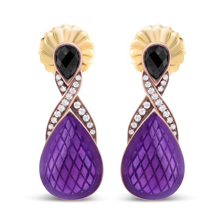 18K Two-tone Gold Over Sterling Purple Enamel 1/5ctw Pave-Set Diamond
and Black Onyx Earrings