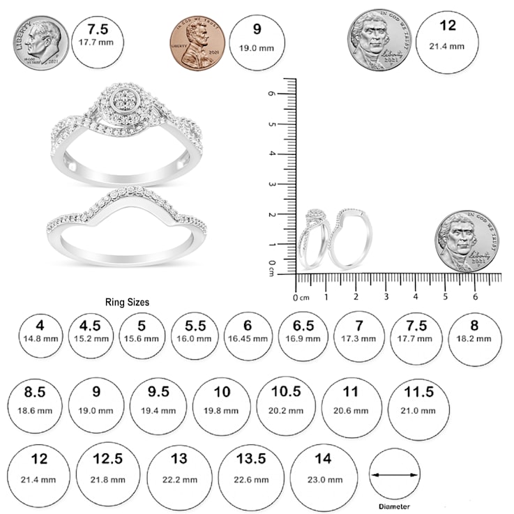 Sterling Silver 1/6ctw Diamond Composite Halo and Split Shank Bridal Set
Ring and Band