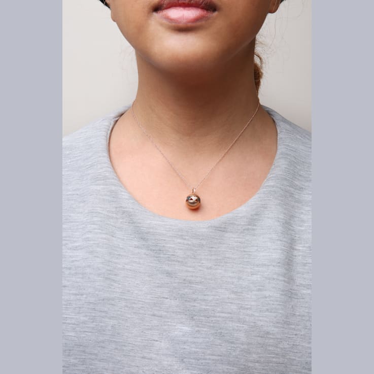18K Rose Gold Pave Round Black and White Diamonds Ball with Heart Design Pendant