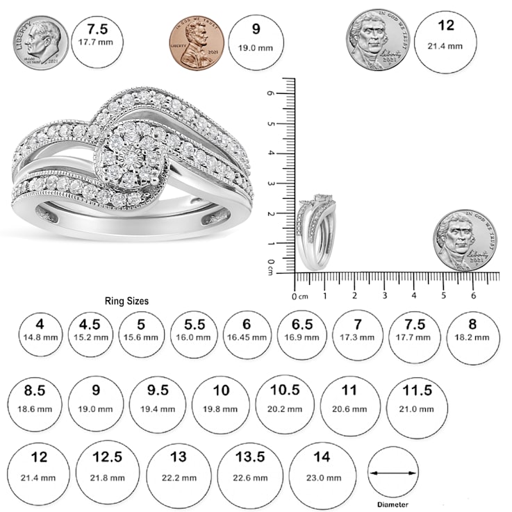 Sterling Silver 1/3 Cttw  Multi-Diamond Bypass Vintage-Style Bridal Set
Ring and Band