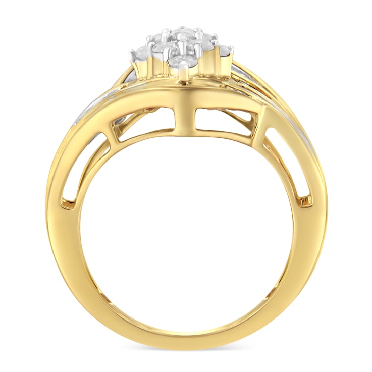 10K Yellow Gold over Sterling Silver Diamond Bypass Cluster Ring (1
Cttw, I-J Color, I2-I3 Clarity)