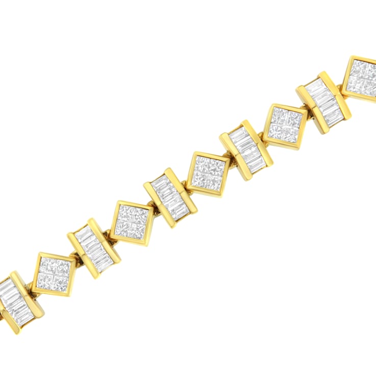 14K Yellow Gold 7.50ctw Princess and Baguette Diamond Modern Link Bracelet