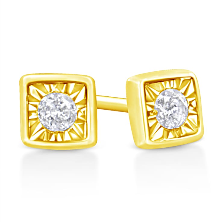 10K Yellow Gold Over Sterling Silver 1/10ctw Miracle-Set Diamond Square
Stud Earrings
