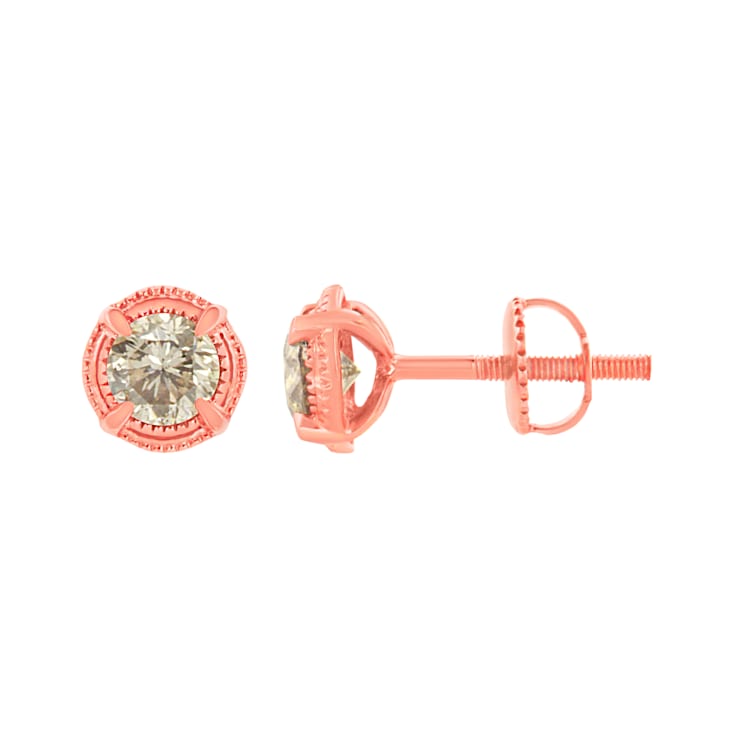 14K Rose Gold Over Sterling Silver 1.0ctw Round Diamond Solitaire
Milgrain Stud Earrings