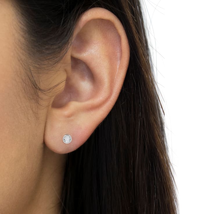 Sterling Silver 1/5ctw Round Near Colorless Diamond Miracle-Set Bezel
Barrel Style Stud Earrings