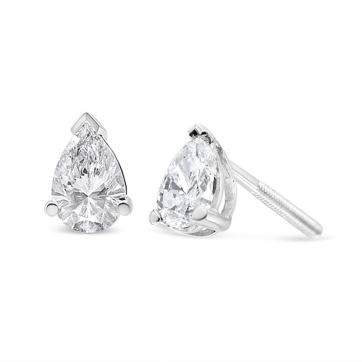 14K White Gold 1.0 Cttw Pear Shape Solitaire Lab Grown Diamond Stud Earrings