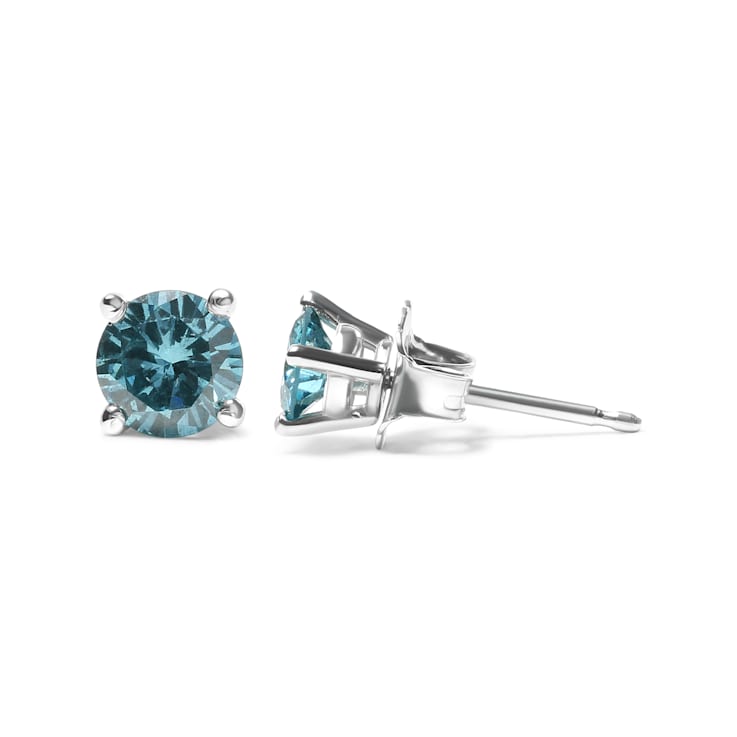 14K White Gold 1/2 Cttw Aqua Blue Diamond Screw-Back 4-Prong Classic
Stud Earrings