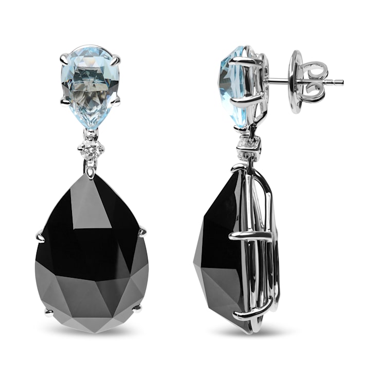 18K White Gold Onyx Pear and Blue Topaz Pear Gemstone with Diamond
Accent Teardrop Dangle Earrings