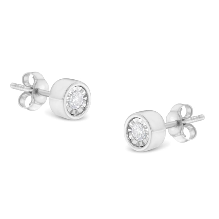 Sterling Silver 1/5ctw Round Near Colorless Diamond Miracle-Set Bezel
Barrel Style Stud Earrings