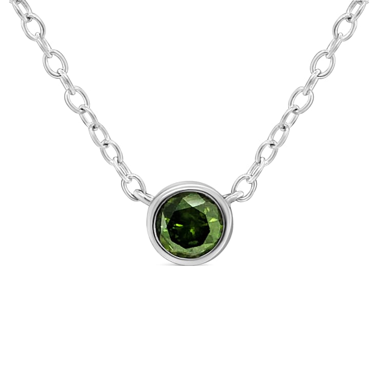 0.20ctw Green Diamond Solitaire Sterling Silver Necklace