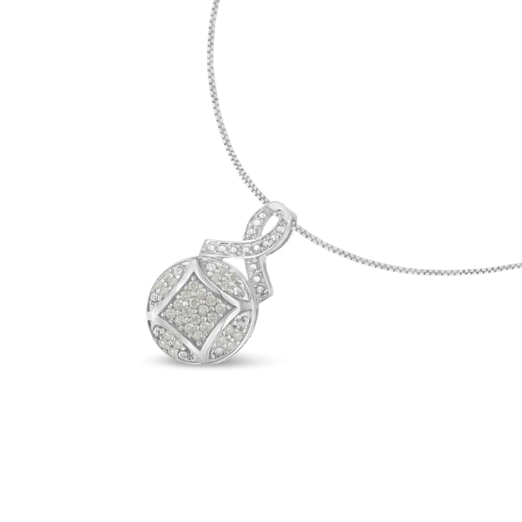 0.33ctw Diamond Ribbon and Circle Cluster Sterling Silver Necklace