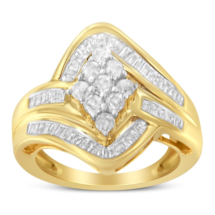 10K Yellow Gold over Sterling Silver Diamond Bypass Cluster Ring (1
Cttw, I-J Color, I2-I3 Clarity)