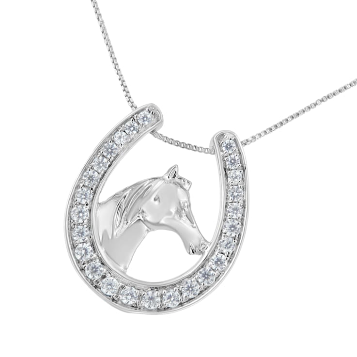 Sterling Silver 1/4ctw Diamond U Shape Pendant w\chain(I-J, I3-Promo)