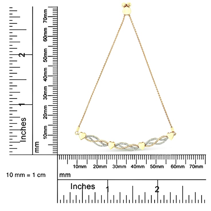 14K Yellow Gold Over Sterling Silver 1/10ctw Diamond Wave and Hearts
Bolo Bracelet 4"-10" Adjustable