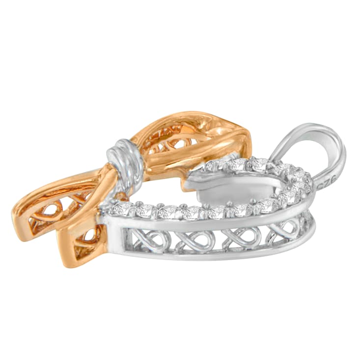 10K Gold Over Sterling Silver Two-Tone 1/5ctw Round Diamond Ribbon Heart
Accent Pendant w\chain