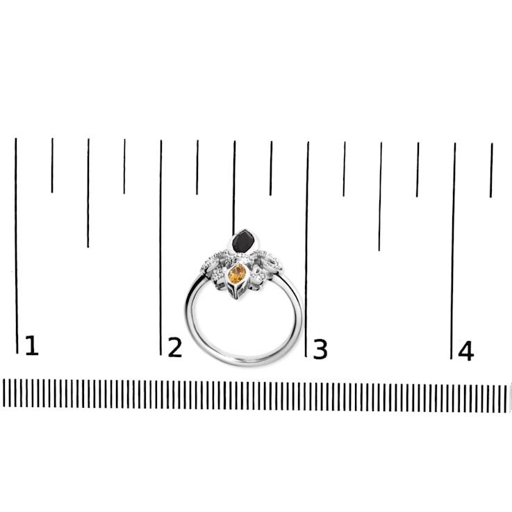 Sterling Silver Black Onyx and Yellow Citrine Marquise and Diamond
Accent Fleur De Lis Ring
