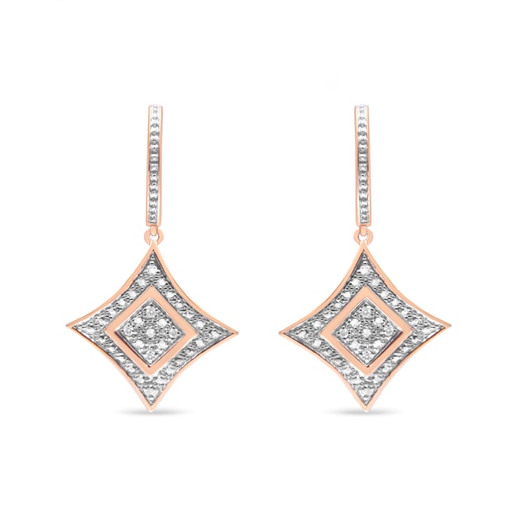 Round Diamond-Accent 14K Rose Gold Over Sterling Silver Rhombus Dangle Earrings