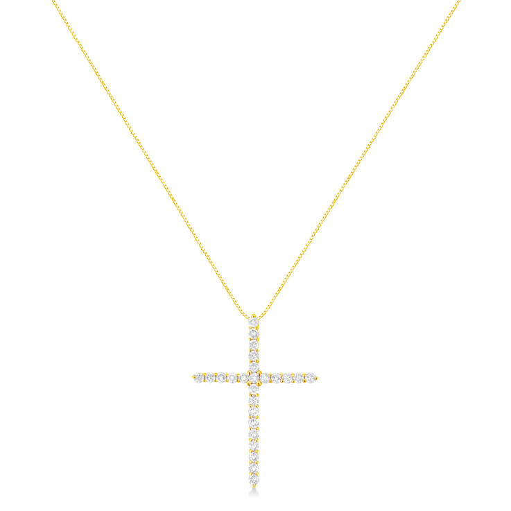 10K Yellow Gold 2.0ctw Round Diamond Cross Pendant with Box Chain (J-K
Color, I2-I3 Clarity) - 18"