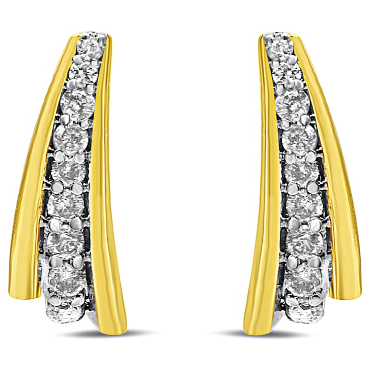 10K Yellow Gold Over Sterling Silver 1.00 Cttw Round Diamond Graduated
Huggie Earrings