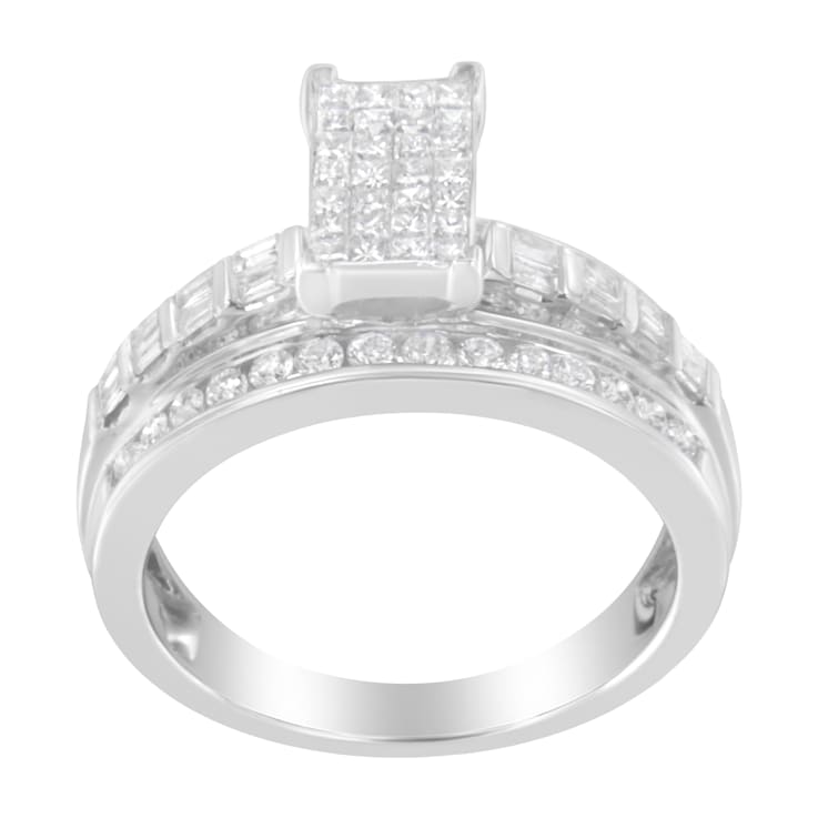 14K White Gold 1.0ctw Mixed-Cut Diamond Rectangle Ring(H-I Color, SI2-I1 Clarity)