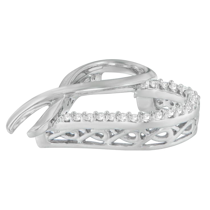Sterling Silver 1/4ctw Round Diamond Ribbon and Heart Accent Pendant
w\chain(H-I, I2-I3)