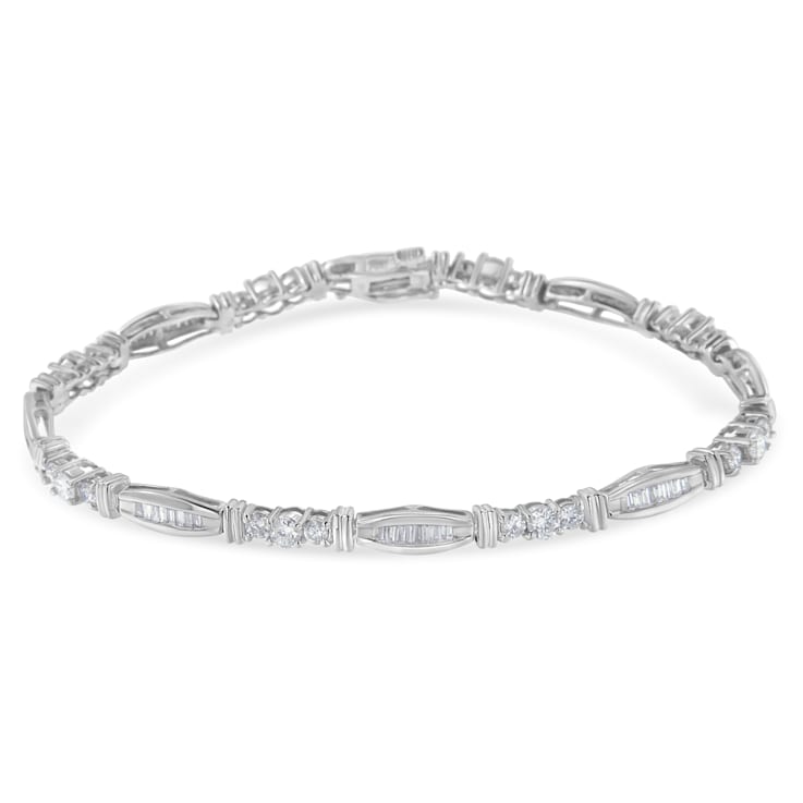 10K White Gold 3.0ctw Geometric Pattern Diamond Tennis Bracelet