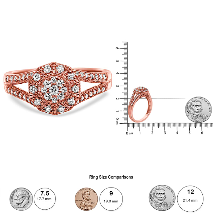 0.50ctw Diamond Cluster Split Shank Halo 14K Rose Gold Over Sterling Silver