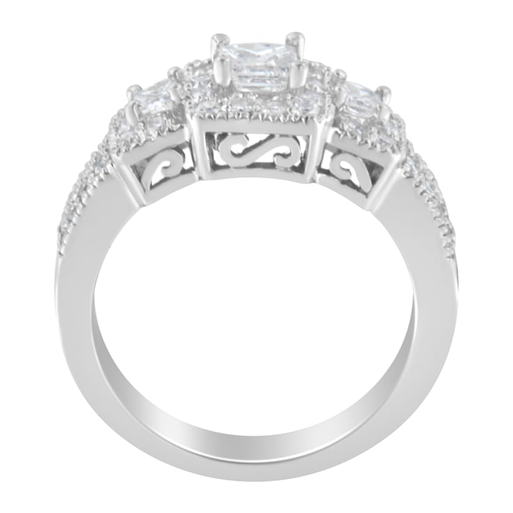 14K White Gold Round and Princess-Cut Diamond Ring (1 Cttw, H-I Color,
I1-I2 Clarity)