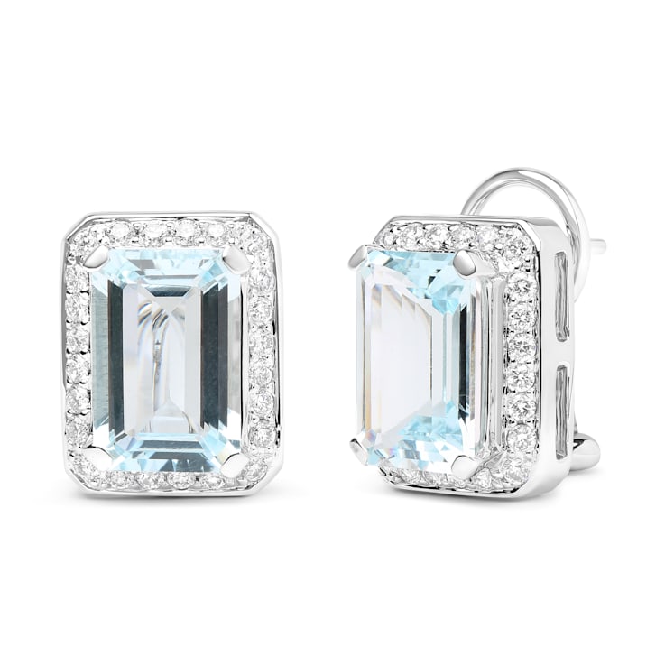 18K White Gold Emerald Cut Aquamarine Gemstone with Round Diamonds Halo
Omega Clip Stud Earrings