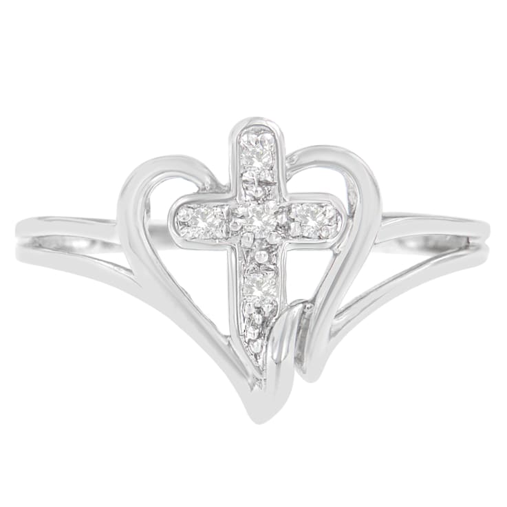 10K White Gold Diamond-Accented Cross & Open Heart Promise Fashion
Ring (H-I Color, I1-I2 Clarity)