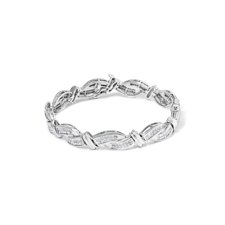 14K White Gold 4.0ctw Invisble Set Diamond Wave Style Link Bracelet (H-I
Color, SI2-I1 Clarity) - 7"