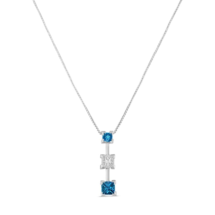 14K White Gold 7/8ctw Treated Blue and White Princess Cut Diamond
Pendant w\chain(H-I, SI2-I1)