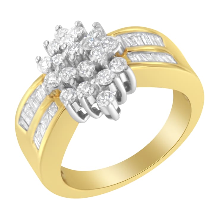 新規購入 Diamond Shape Mixed 1.0ctw Gold Yellow 14K Cluster (H-I Ring イエローゴールド