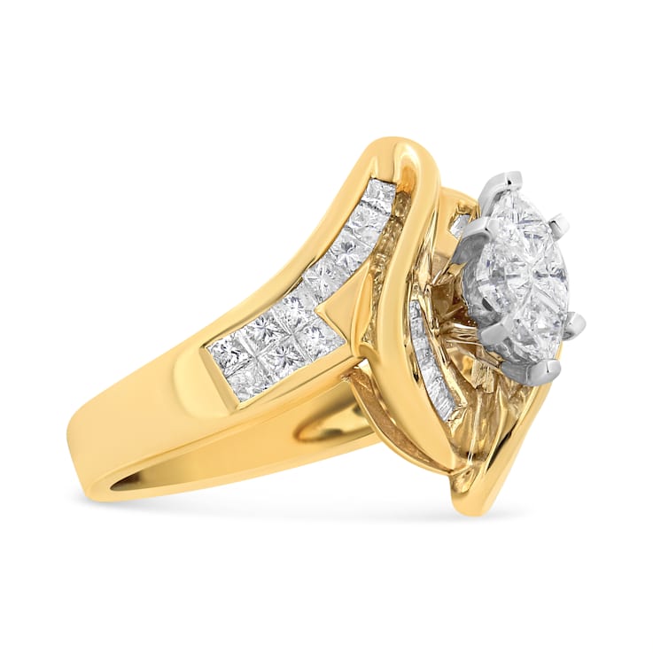 14K Yellow Gold Mixed Cut Diamond Marquise Shaped Ring (1 1/4ctw, G-H
Color, SI1-SI2 Clarity)